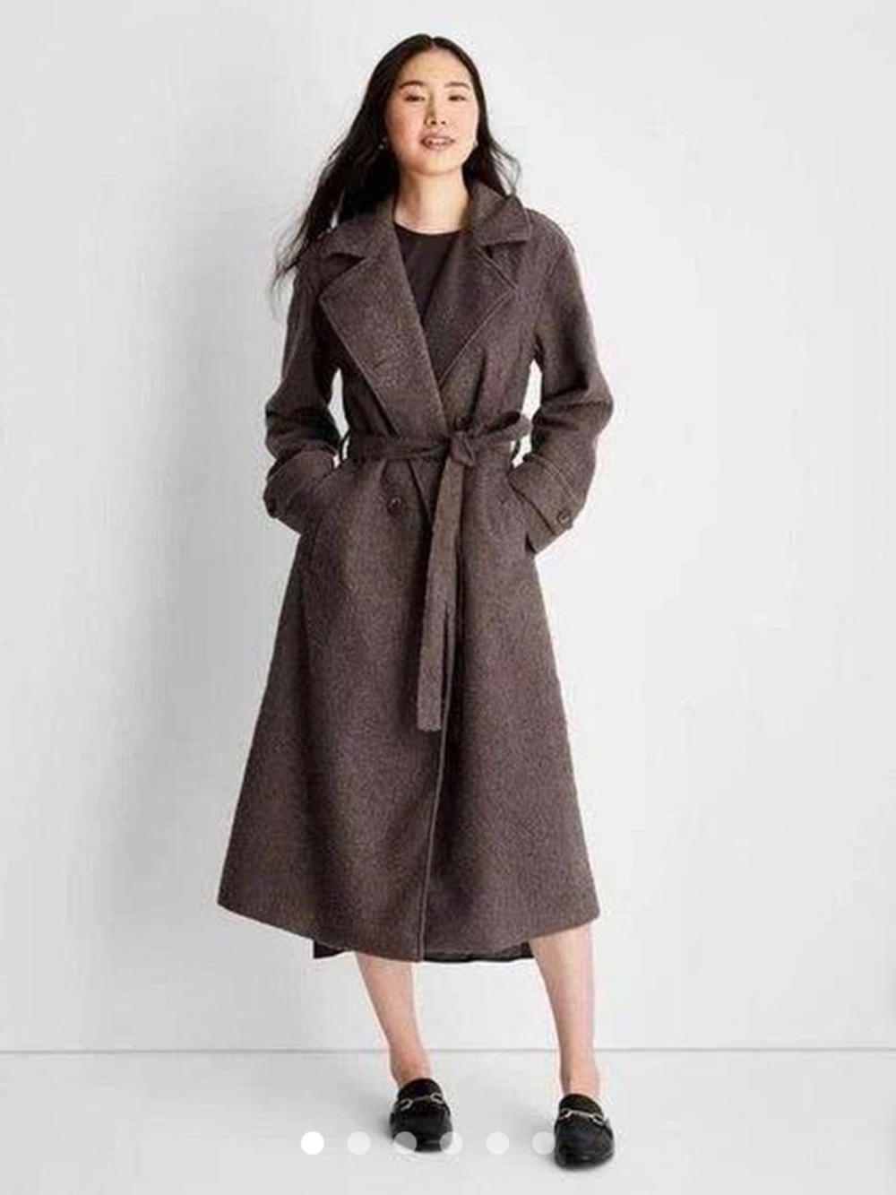 Size XXL Future Collective Front Tie Notched Lapel Trench Coat Dark Gray